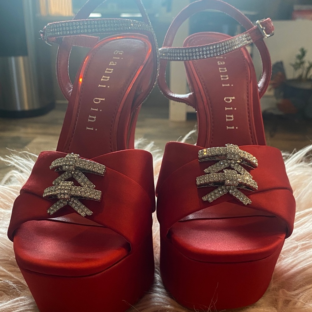 Gianni Bini Scarlet Satin Heels with Sparkling Accents - Picture 8 of 13